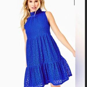 NWT Lilly Pulitzer Cornelia Leopard Lace Blue Grotto Dress - Size XL